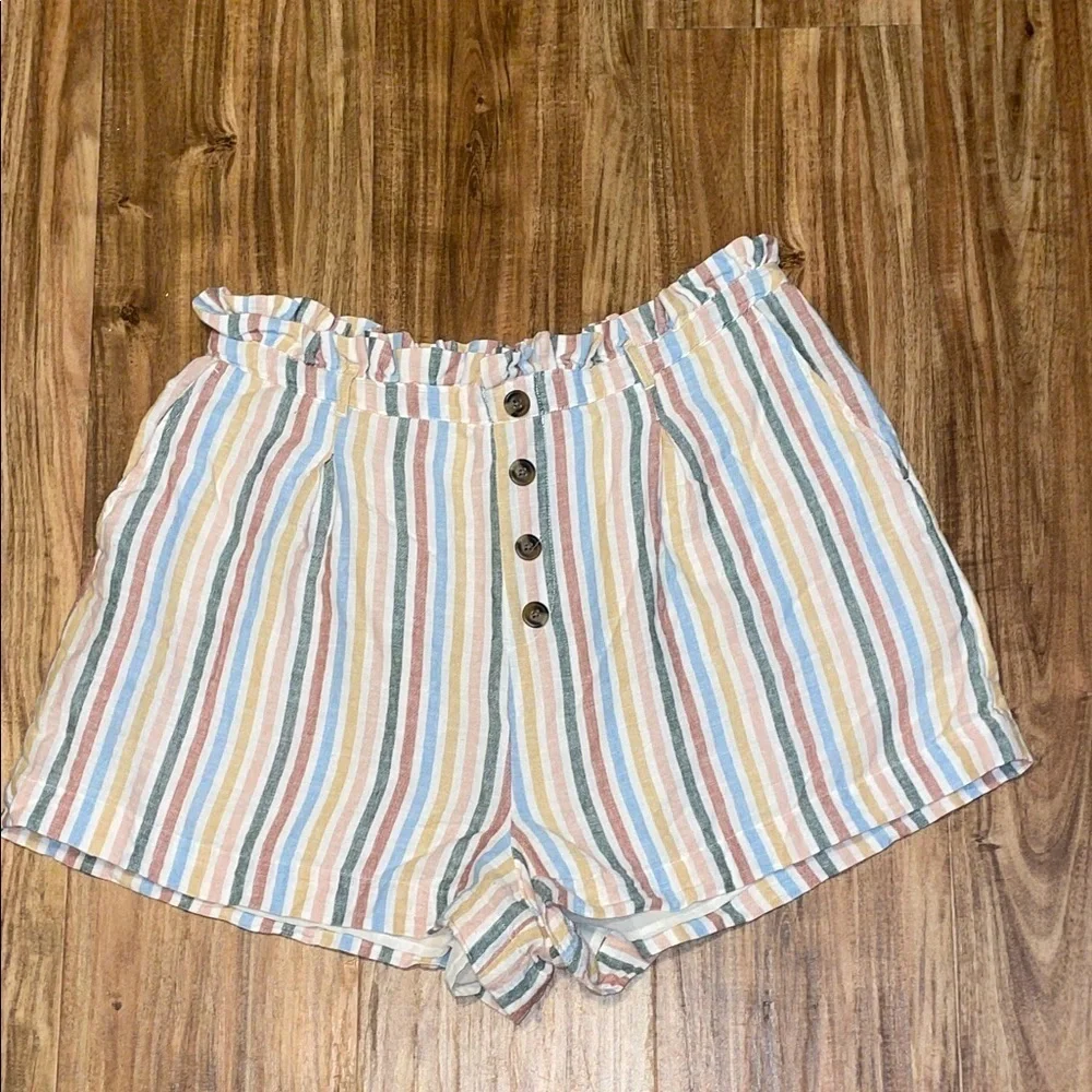 American Eagle Outfitters women’s large 12 Shorts high waist linen blend stripe